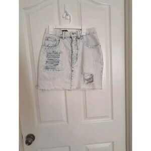 Vintage No Jeans Contempo Casuals Acid Wash Distress Jean Skirt. Waist 28. B45